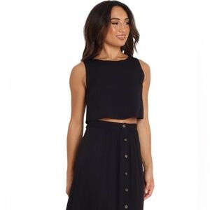 NEW Petal + Pup Sleeveless Cropped Linen Breezy Romantic Top Women’s XL Black